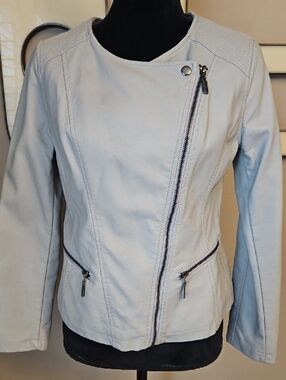 Alfani Petite Light Gray Asymmetrical Zip Jacket